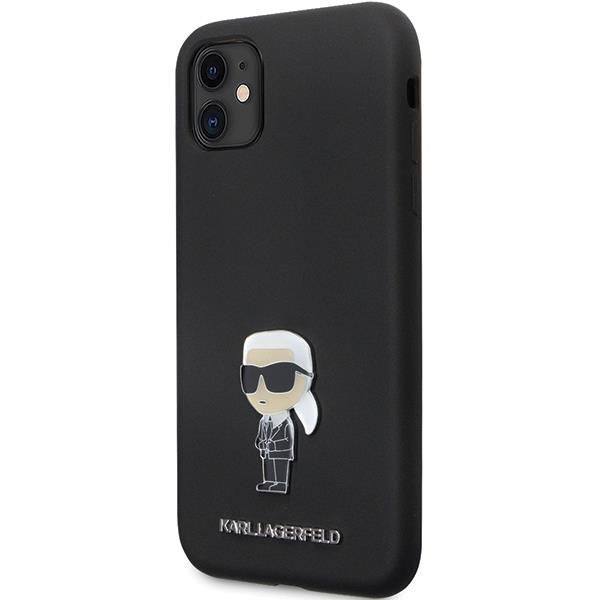 Back panel cover Karl Lagerfeld Karl Lagerfeld KLHCN61SMHKNPK case for iPhone 11 / Xr - black Silicone Ikonik Metal Pin