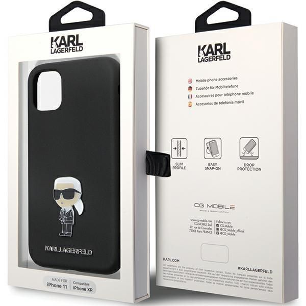 Back panel cover Karl Lagerfeld Karl Lagerfeld KLHCN61SMHKNPK case for iPhone 11 / Xr - black Silicone Ikonik Metal Pin