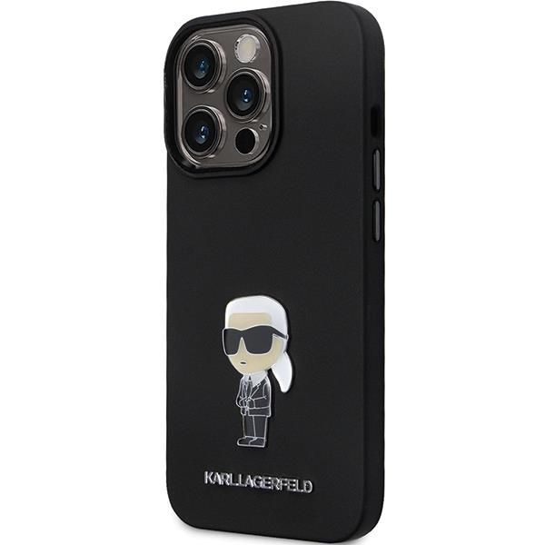 Nugarėlės dėklai Karl Lagerfeld Karl Lagerfeld KLHCP14LSMHKNPK case for iPhone 14 Pro - black Silicone Ikonik Metal Pin