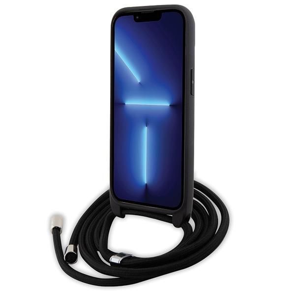 Back panel cover Karl Lagerfeld Karl Lagerfeld Crossbody Saffiano Metal Pin Karl & Choupette case for iPhone 15 Plus - black