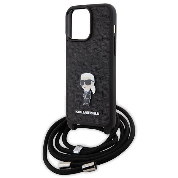 Back panel cover Karl Lagerfeld Karl Lagerfeld Crossbody Saffiano Monogram Metal Pin Karl & Choupette Case for iPhone 15 Pro Max - Black
