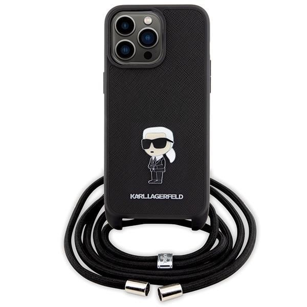 Back panel cover Karl Lagerfeld Karl Lagerfeld Crossbody Saffiano Monogram Metal Pin Karl & Choupette Case for iPhone 15 Pro Max - Black