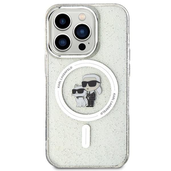 Aizmugurējais vāciņš Karl Lagerfeld Karl Lagerfeld Karl&Choupette Glitter MagSafe case for iPhone 15 Pro - transparent