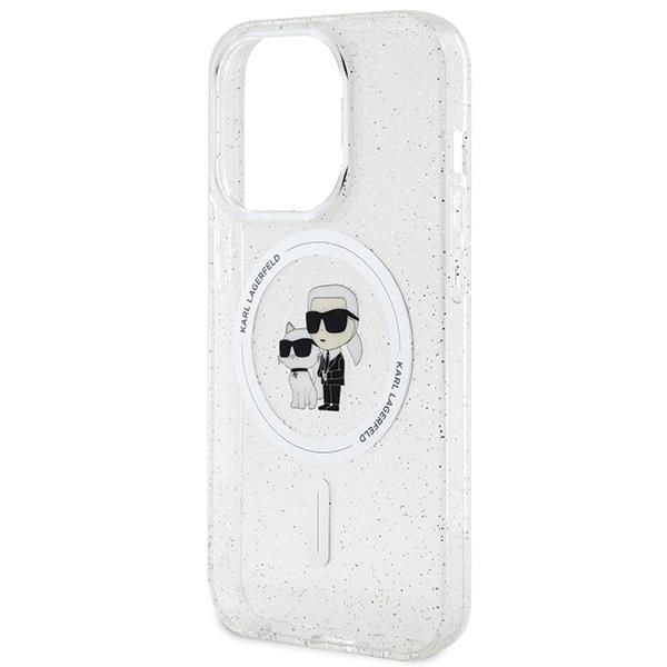 Aizmugurējais vāciņš Karl Lagerfeld Karl Lagerfeld Karl&Choupette Glitter MagSafe case for iPhone 15 Pro - transparent
