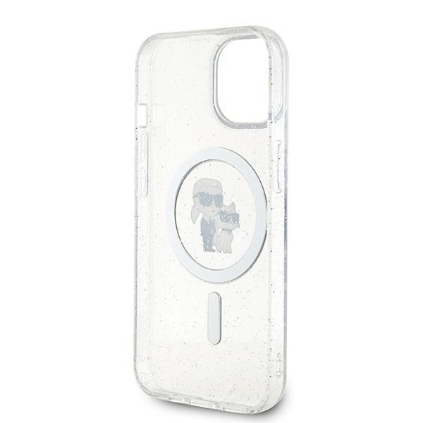 Nugarėlės dėklai Karl Lagerfeld Karl Lagerfeld Karl&Choupette Glitter MagSafe case for iPhone 15 Plus - transparent