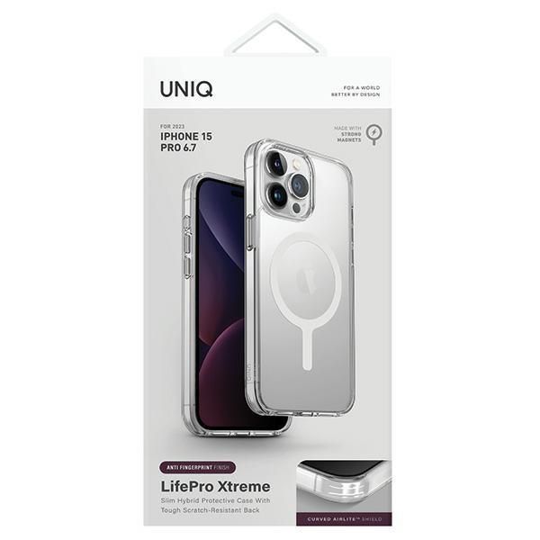 Back panel cover UNIQ Uniq LifePro Xtreme Magclick Charging case for iPhone 15 Pro Max - transparent