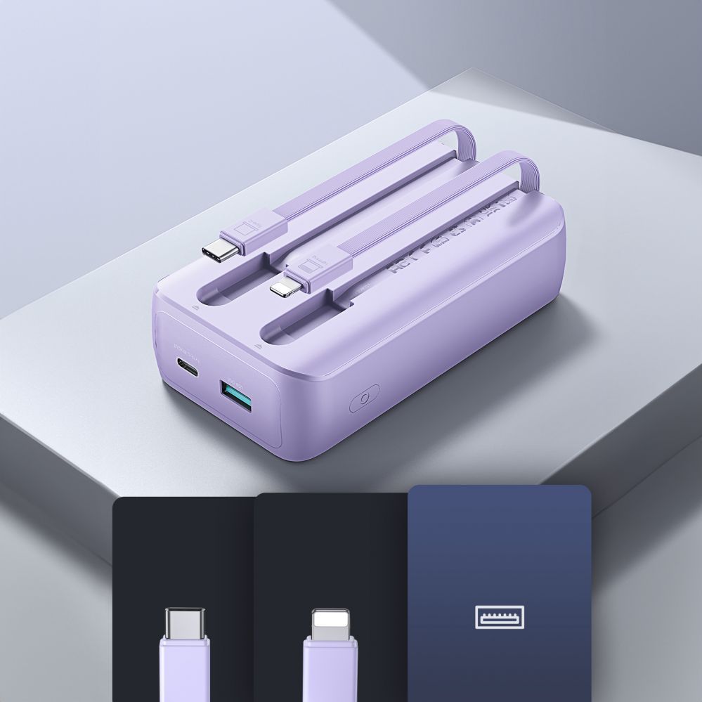 Ārējais akumulators Joyroom Joyroom JR-PBC06 mini power bank with built-in USB-C / Lightning cables 30W 10000mAh - purple