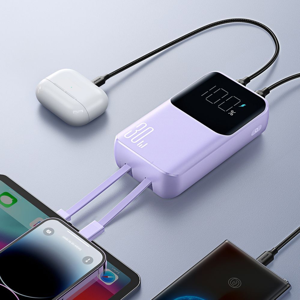 Ārējais akumulators Joyroom Joyroom JR-PBC06 mini power bank with built-in USB-C / Lightning cables 30W 10000mAh - purple