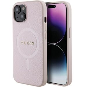 Nugarėlės dėklai Guess  Guess Saffiano MagSafe case for iPhone 15 Plus - pink 