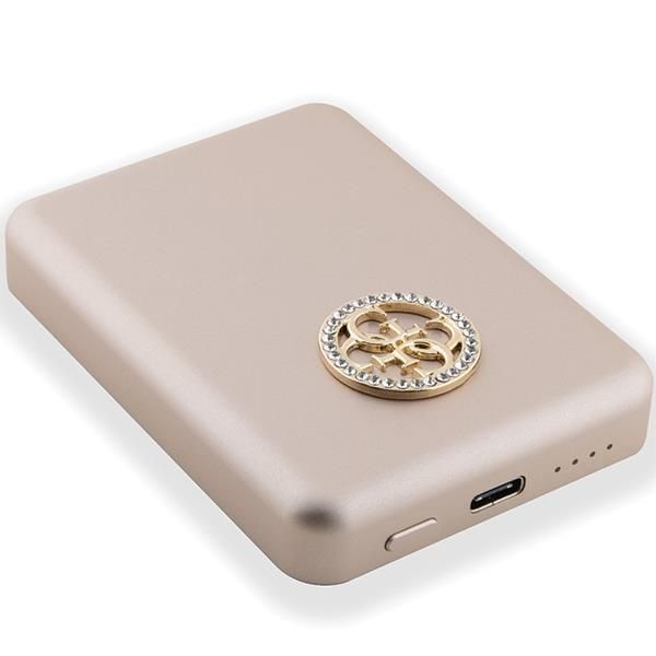 Ārējais akumulators Guess Guess MagSafe 4G Strassed Metal Logo induction power bank 15W 5000mAh - gold