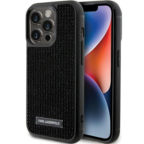 Tagakaaned Karl Lagerfeld Karl Lagerfeld Rhinestone Logo Metal Plate case for iPhone 15 Pro - black