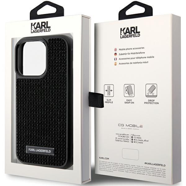 Tagakaaned Karl Lagerfeld Karl Lagerfeld Rhinestone Logo Metal Plate case for iPhone 15 Pro - black