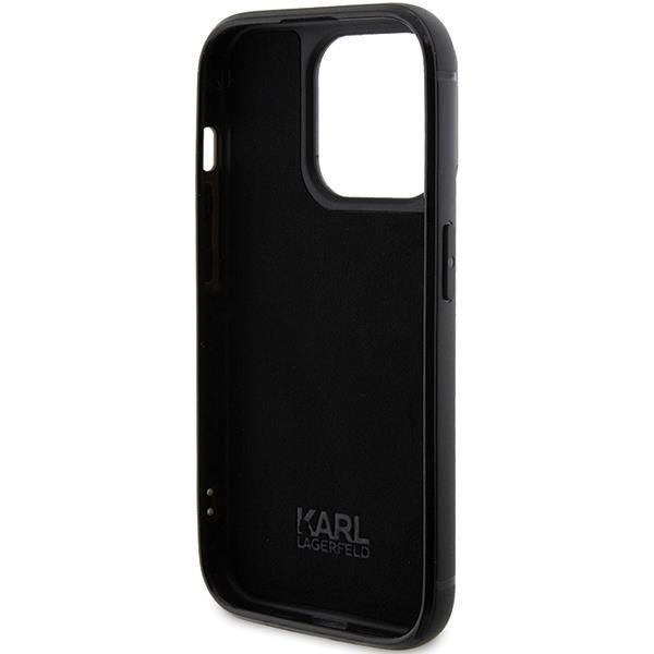 Tagakaaned Karl Lagerfeld Karl Lagerfeld Rhinestone Logo Metal Plate case for iPhone 15 Pro - black