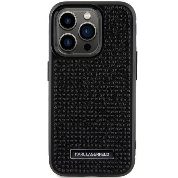 Tagakaaned Karl Lagerfeld Karl Lagerfeld Rhinestone Logo Metal Plate case for iPhone 15 Pro - black