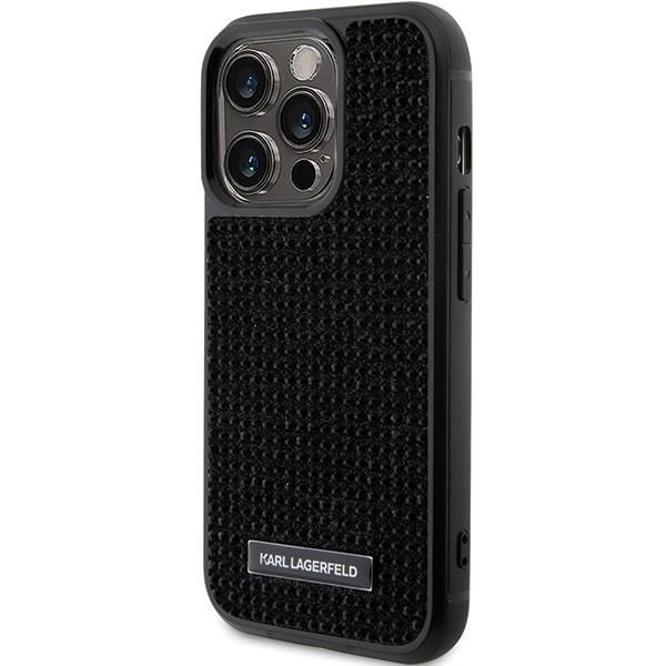 Tagakaaned Karl Lagerfeld Karl Lagerfeld Rhinestone Logo Metal Plate case for iPhone 15 Pro - black