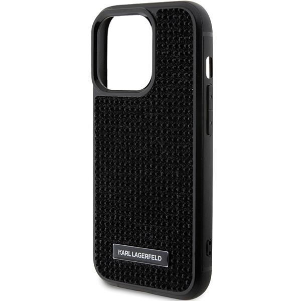 Tagakaaned Karl Lagerfeld Karl Lagerfeld Rhinestone Logo Metal Plate case for iPhone 15 Pro - black