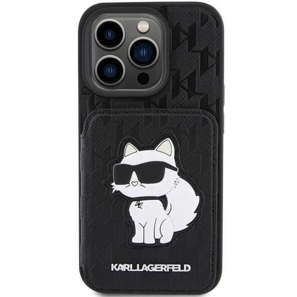 Tagakaaned Karl Lagerfeld Karl Lagerfeld Saffiano Cardslots and Stand Monogram Choupette Case for iPhone 15 Pro - Black