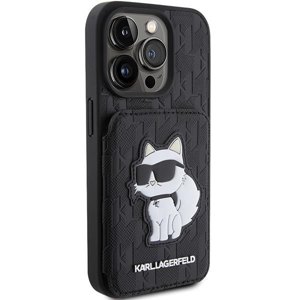 Tagakaaned Karl Lagerfeld Karl Lagerfeld Saffiano Cardslots and Stand Monogram Choupette Case for iPhone 15 Pro - Black