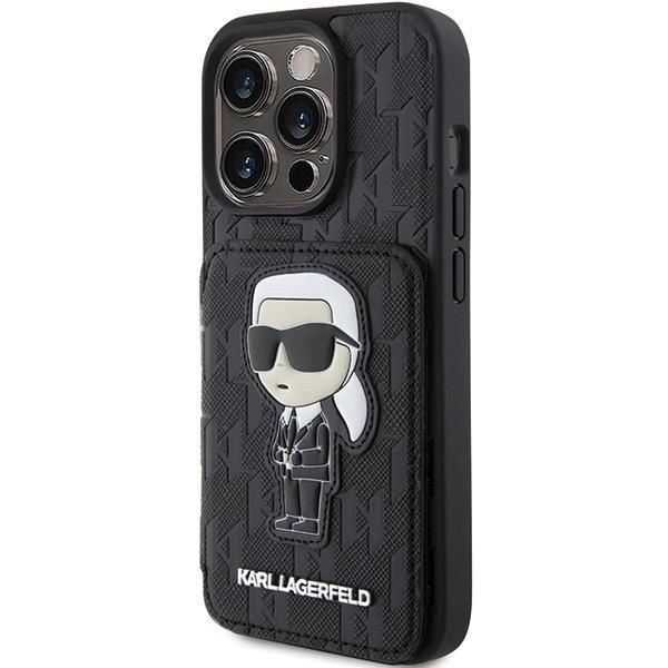 Tagakaaned Karl Lagerfeld Karl Lagerfeld Saffiano Cardslots and Stand Monogram Ikonik Patch case for iPhone 15 Pro - black