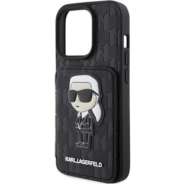 Tagakaaned Karl Lagerfeld Karl Lagerfeld Saffiano Cardslots and Stand Monogram Ikonik Patch case for iPhone 15 Pro - black
