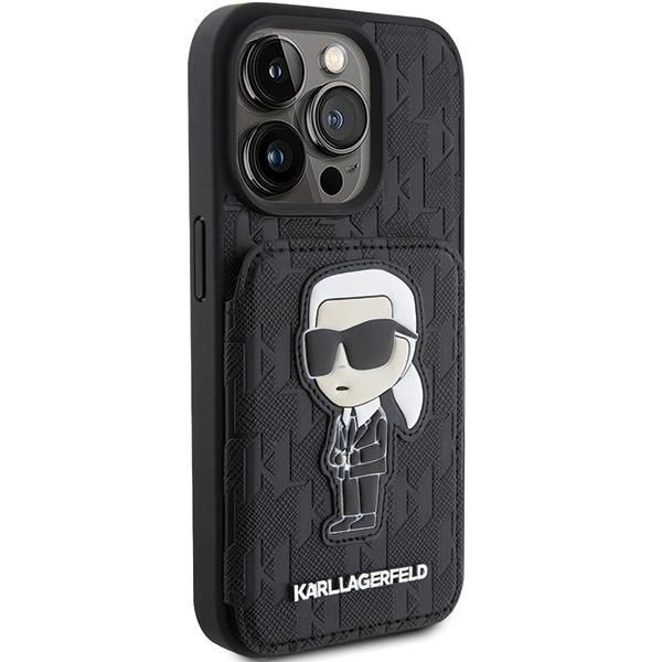 Tagakaaned Karl Lagerfeld Karl Lagerfeld Saffiano Cardslots and Stand Monogram Ikonik Patch case for iPhone 15 Pro - black