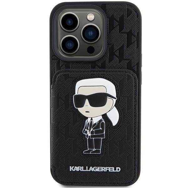 Tagakaaned Karl Lagerfeld Karl Lagerfeld Saffiano Cardslots and Stand Monogram Ikonik Patch case for iPhone 15 Pro - black