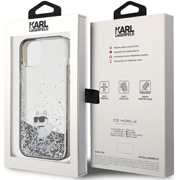 Nugarėlės dėklai Karl Lagerfeld Karl Lagerfeld Liquid Glitter Choupette case for iPhone 15 Plus - transparent