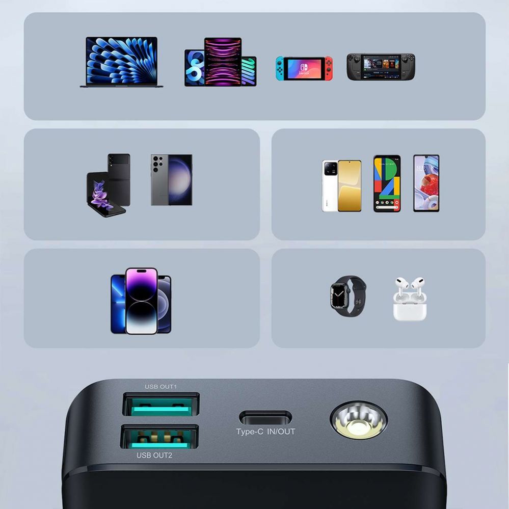 Ārējais akumulators Joyroom Powerbank Joyroom JR-PBF02 30W 20000mAh + USB-A - USB-C cable 0.25m - black