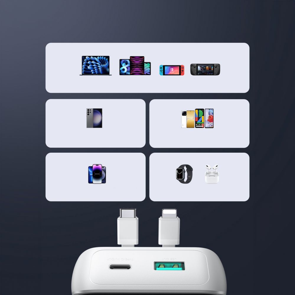 Väline aku Joyroom Mini power bank with built-in cables Joyroom JR-PBC06 30W 10000mAh - white