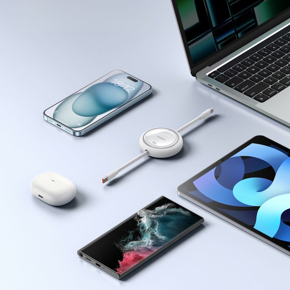 Kabelis Baseus Baseus Free2Draw Mini USB-C - USB-C 100W 1m retractable cable - white