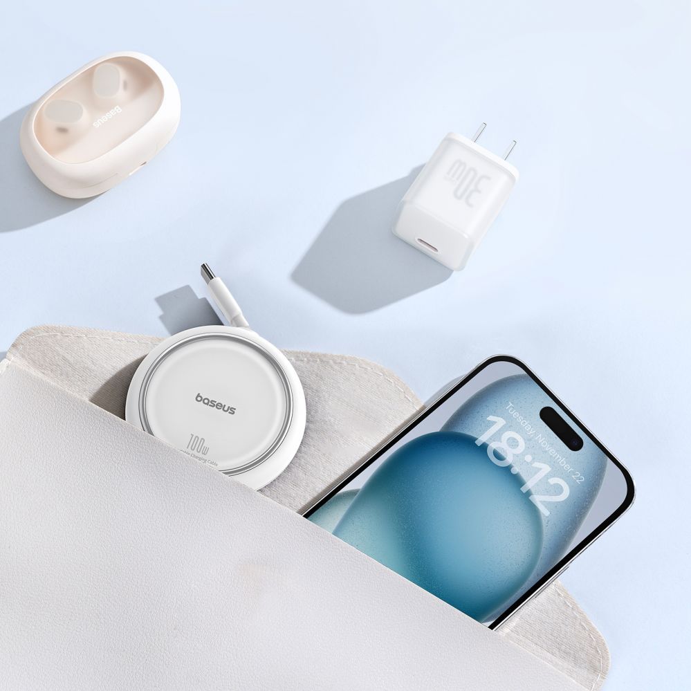 Kabelis Baseus Baseus Free2Draw Mini USB-C - USB-C 100W 1m retractable cable - white