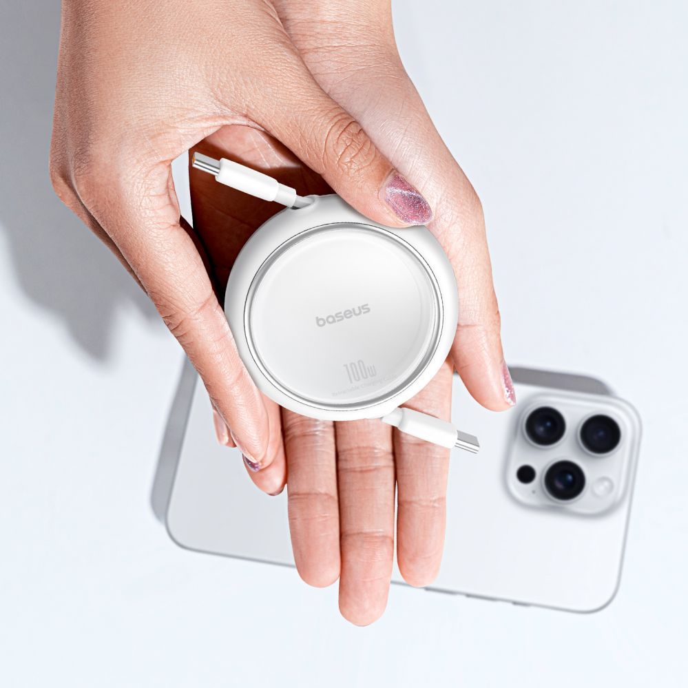 Kabelis Baseus Baseus Free2Draw Mini USB-C - USB-C 100W 1m retractable cable - white