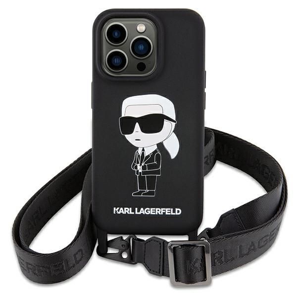 Nugarėlės dėklai Karl Lagerfeld Karl Lagerfeld KLHCP15SSCBSKNK iPhone 15 6.1" hardcase black/black Crossbody Silicone Ikonik