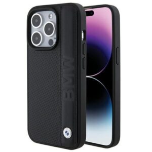 Back panel cover BMW  BMW Leather Textured & Stripe case for iPhone 15 Pro - black 