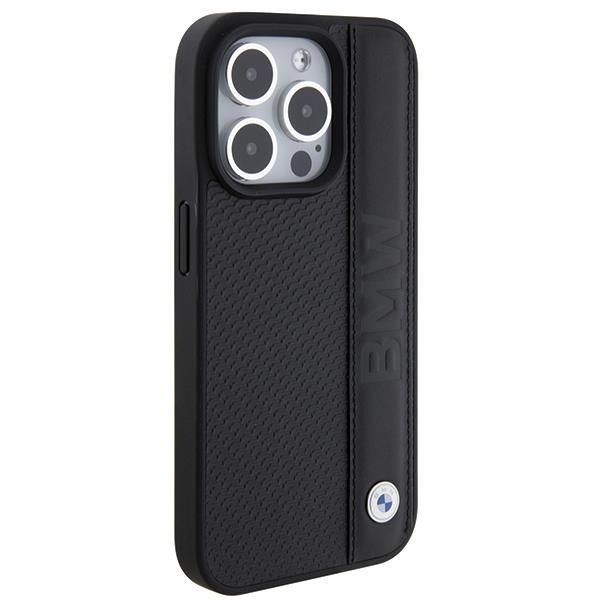 Back panel cover BMW BMW Leather Textured & Stripe case for iPhone 15 Pro - black