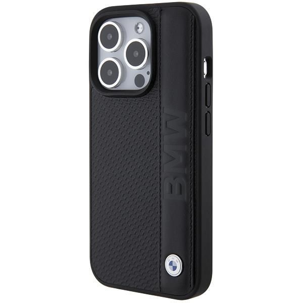 Back panel cover BMW BMW Leather Textured & Stripe case for iPhone 15 Pro - black