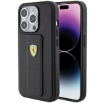 Back panel cover Ferrari  Ferrari Grip Stand Metal Logo case for iPhone 15 Pro - black 