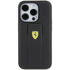 Nugarėlės dėklai Ferrari  Ferrari Grip Stand Metal Logo case for iPhone 15 - black 