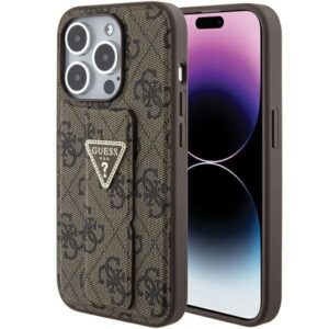 Aizmugurējais vāciņš Guess  Guess Grip Stand 4G Triangle Strass case for iPhone 15 Pro - brown