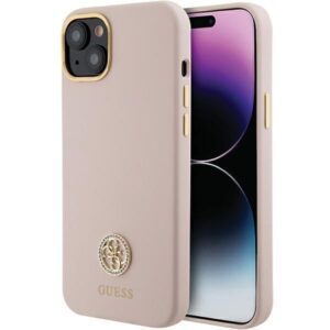 Nugarėlės dėklai Guess  Guess Silicone Logo Strass 4G case for iPhone 15 - light pink 