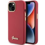 Nugarėlės dėklai Guess  Guess Silicone Script Metal Logo & Frame case for iPhone 15 - red