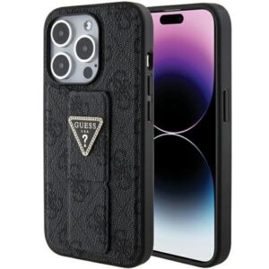 Aizmugurējais vāciņš Guess  Guess Grip Stand 4G Triangle Strass case for iPhone 15 Pro Max - black