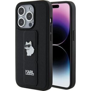 Aizmugurējais vāciņš Karl Lagerfeld  Karl Lagerfeld Gripstand Saffiano Choupette Pins case for iPhone 15 Pro - black 