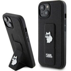 Aizmugurējais vāciņš Karl Lagerfeld  Karl Lagerfeld Gripstand Saffiano Choupette Pins Case for iPhone 15 Plus / 14 Plus - Black 