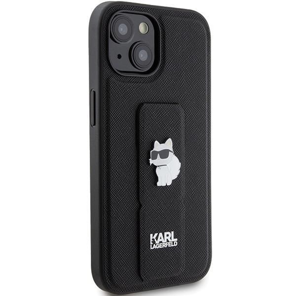 Aizmugurējais vāciņš Karl Lagerfeld Karl Lagerfeld Gripstand Saffiano Choupette Pins Case for iPhone 15 Plus / 14 Plus - Black