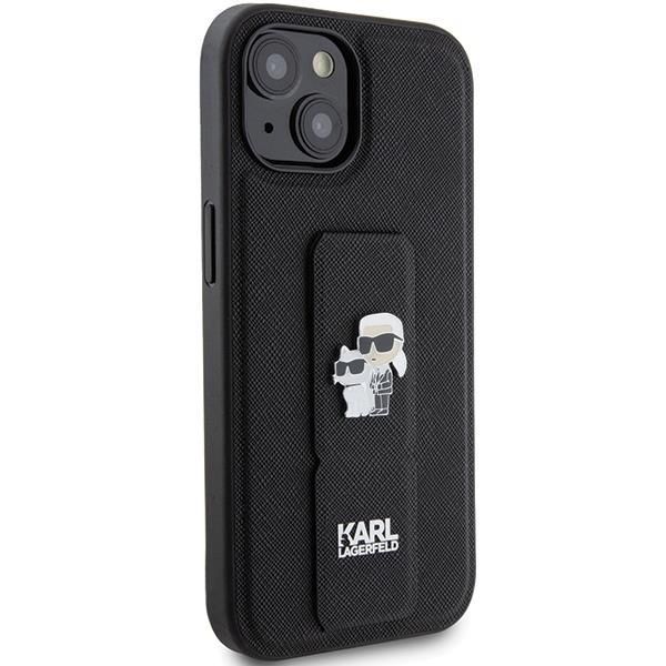 Aizmugurējais vāciņš Karl Lagerfeld Karl Lagerfeld Gripstand Saffiano Karl&Choupette Pins case for iPhone 15 Plus / 14 Plus - black