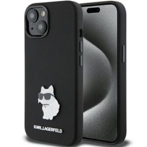 Nugarėlės dėklai Karl Lagerfeld  Karl Lagerfeld Silicone Choupette Metal Pin case for iPhone 15 Plus / 14 Plus - black 