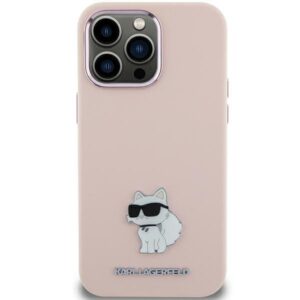 Nugarėlės dėklai Karl Lagerfeld  Karl Lagerfeld Silicone Choupette Metal Pin Case for iPhone 15 Plus / 14 Plus - Pink 