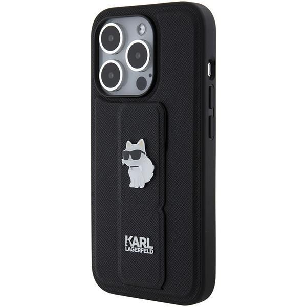 Aizmugurējais vāciņš Karl Lagerfeld Karl Lagerfeld Gripstand Saffiano Choupette Pins case for iPhone 15 Pro Max - black