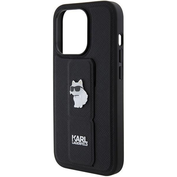 Aizmugurējais vāciņš Karl Lagerfeld Karl Lagerfeld Gripstand Saffiano Choupette Pins case for iPhone 15 Pro Max - black